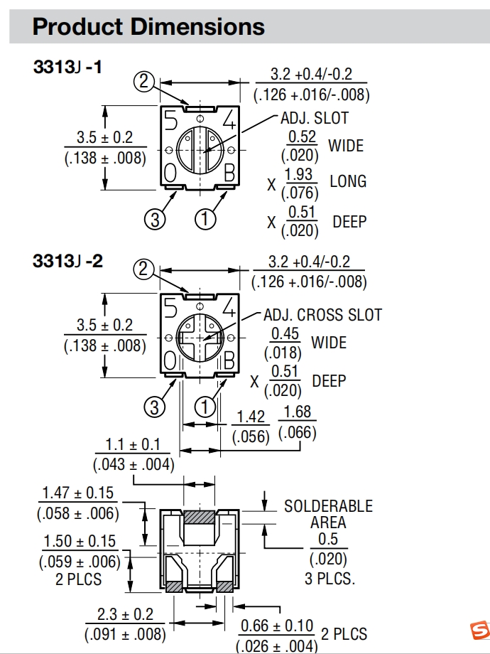 JDTFUSE 3313J電位器尺寸圖